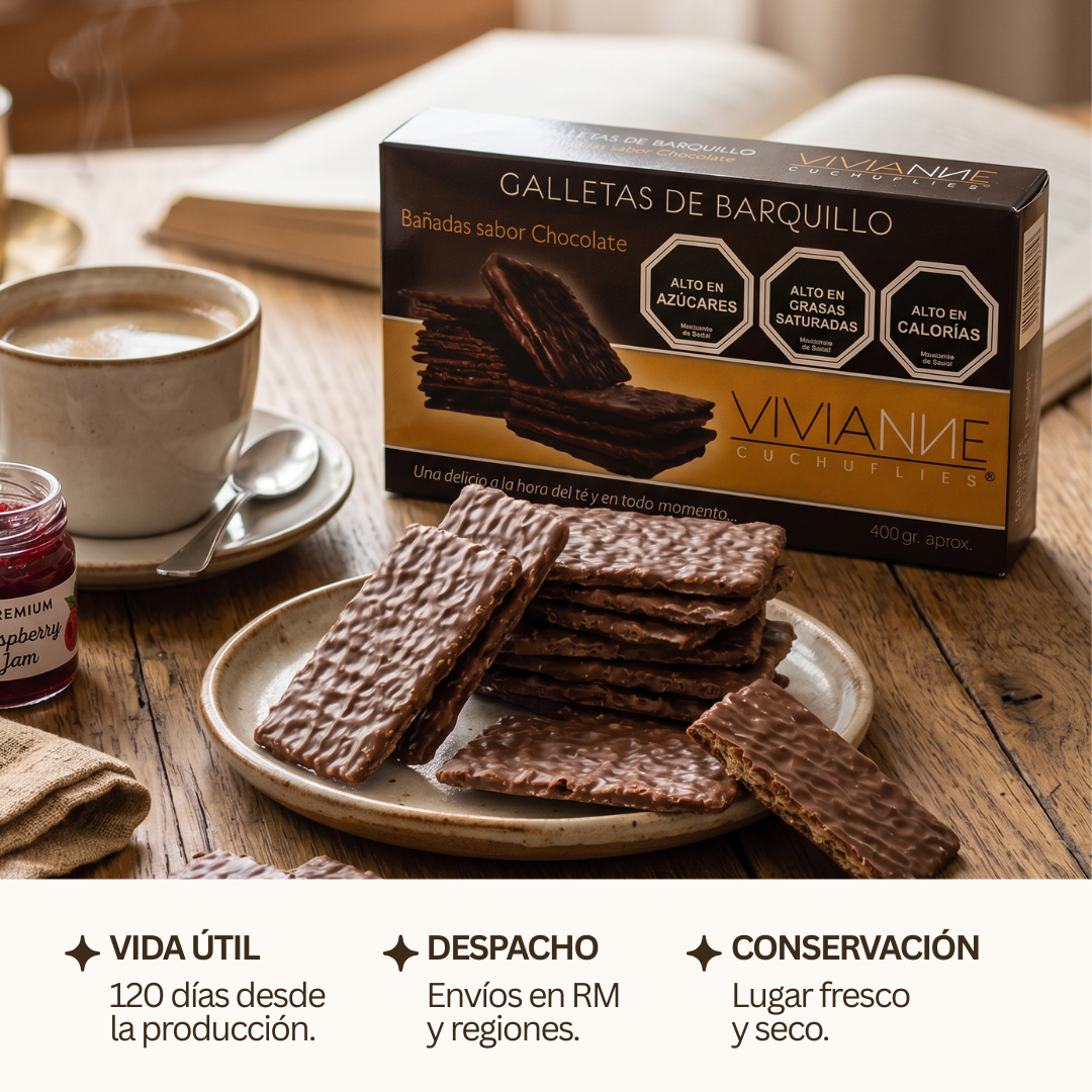 Galletas de barquillo bañadas en chocolate