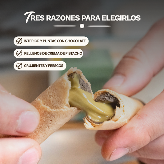 Barquillos Medianos Rellenos de Pistacho 💚 - 4 unidades