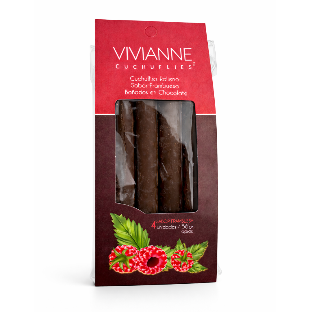 Cuchuflí Relleno con Manjar Sabor Frambuesa, Bañado en Chocolate (4 Unidades)