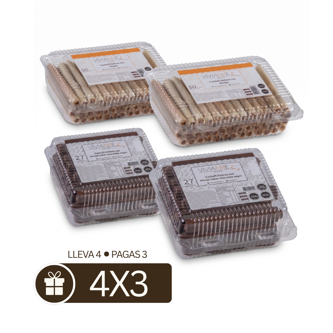 Pack 4x3 cuchuflís mix - 2 tradicionales + 2 chocolate negro