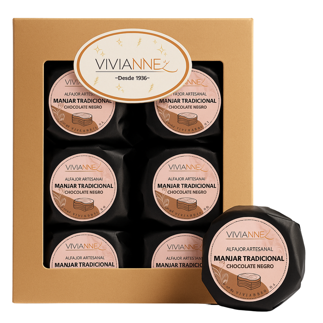 Caja de Alfajores sabor Chocolate Negro – 6 unidades