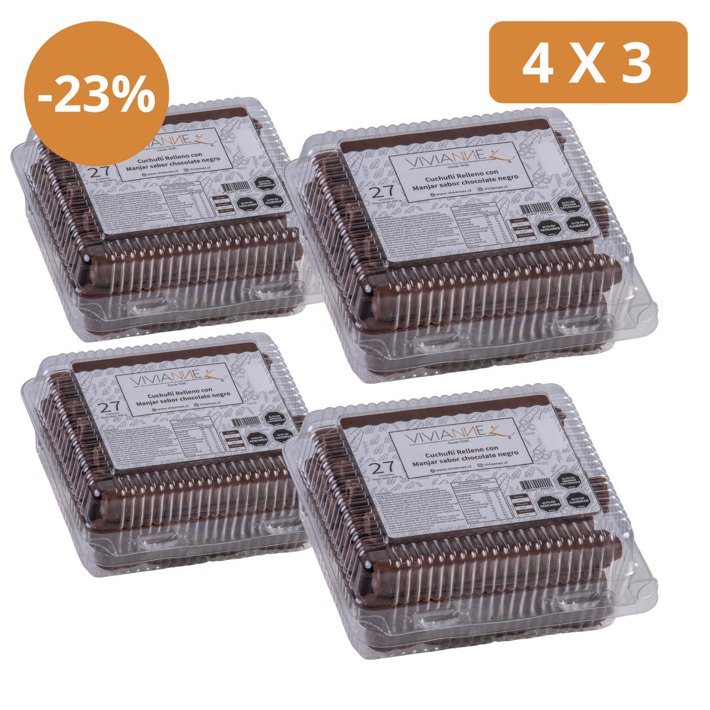 Pack 4x3 Cuchuflís Chocolate Negro 🍫 – Llévate 4 bandejas de 27 unidades al precio de 3
