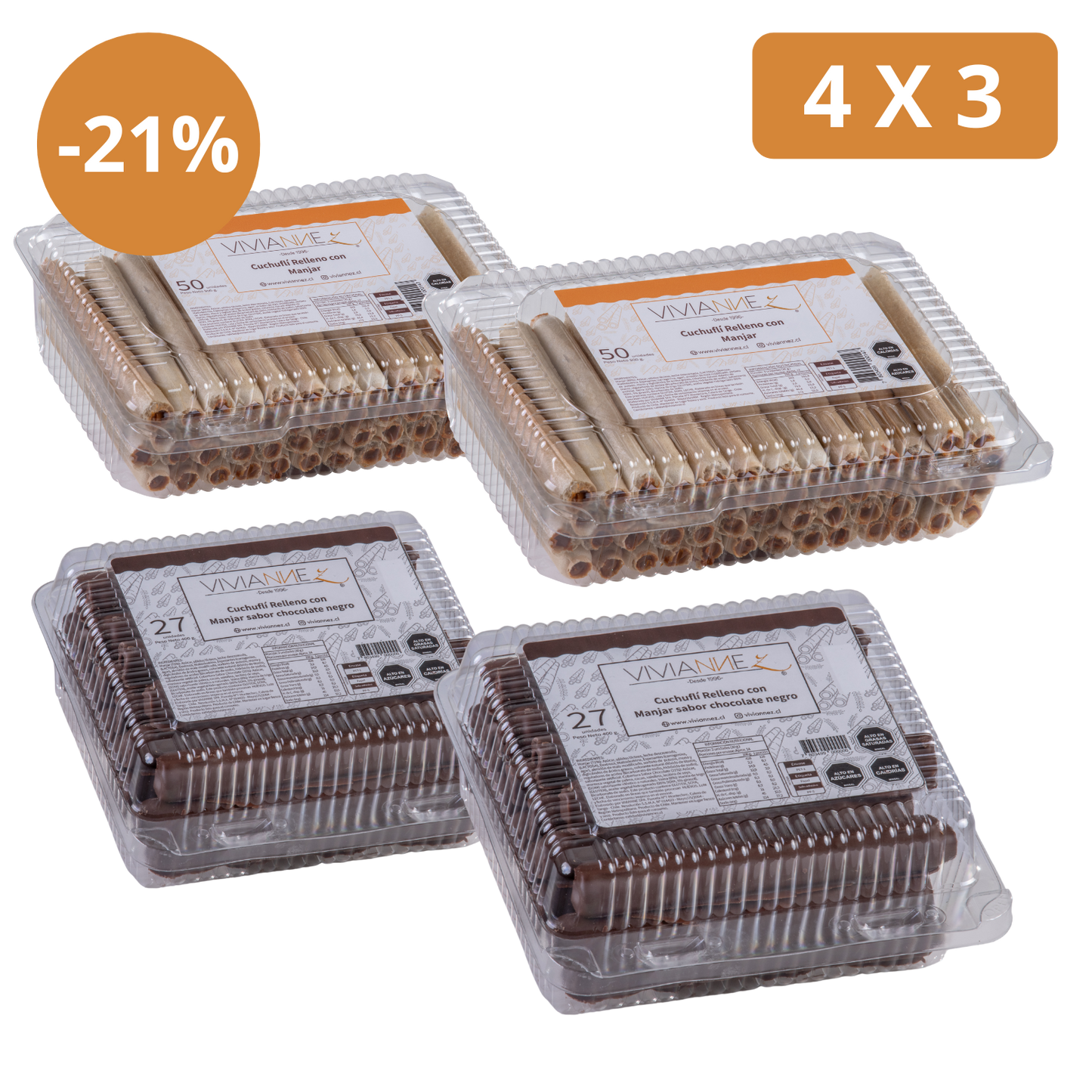 Pack 4x3 Cuchuflís Mix 🍫🧁 – 2 Tradicionales + 2 Chocolate Negro (¡Paga solo 3!)