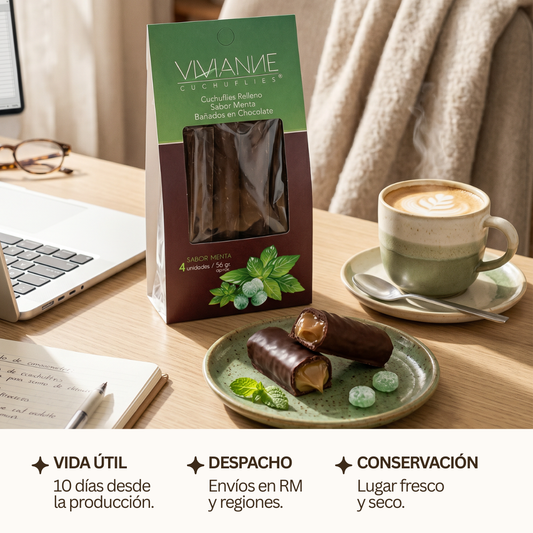 Cuchuflí Relleno con Manjar Sabor Menta, Bañado en Chocolate (4 Unidades)