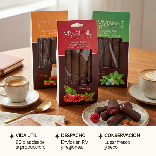 Pack 3x2 Cuchuflís Gourmet – Frambuesa, Amaretto y Menta (12 unidades)
