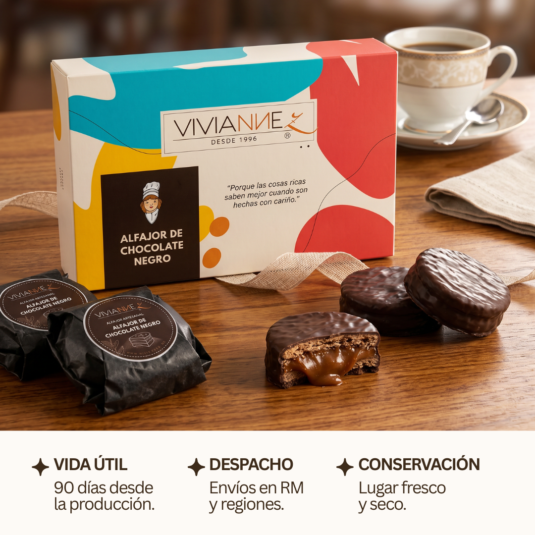 Caja de alfajores chocolate negro - 6 unidades