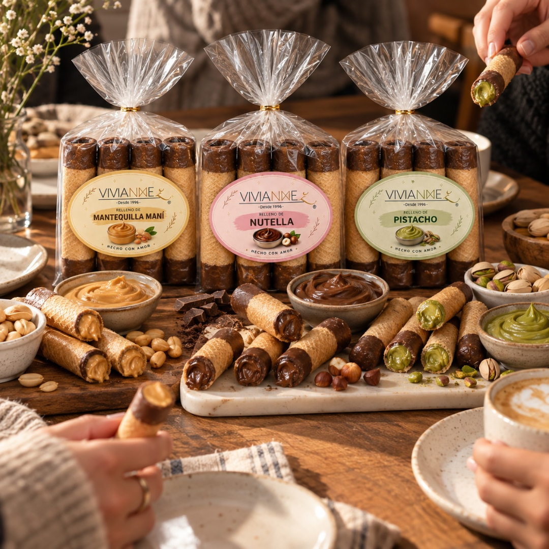 Pack 3x2 Barquillos Gourmet - Mantequilla de maní, Nutella® y Pistacho
