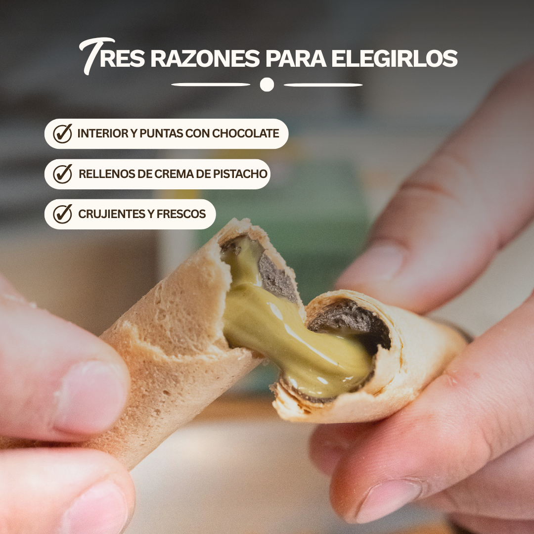 Barquillos medianos rellenos de pistacho - 4 unidades
