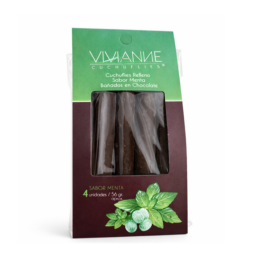 Cuchuflí Relleno con Manjar Sabor Menta, Bañado en Chocolate (4 Unidades)