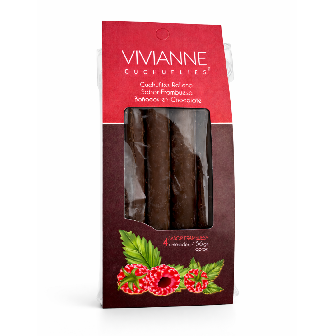 Cuchuflí Relleno con Manjar Sabor Frambuesa, Bañado en Chocolate (4 Unidades)