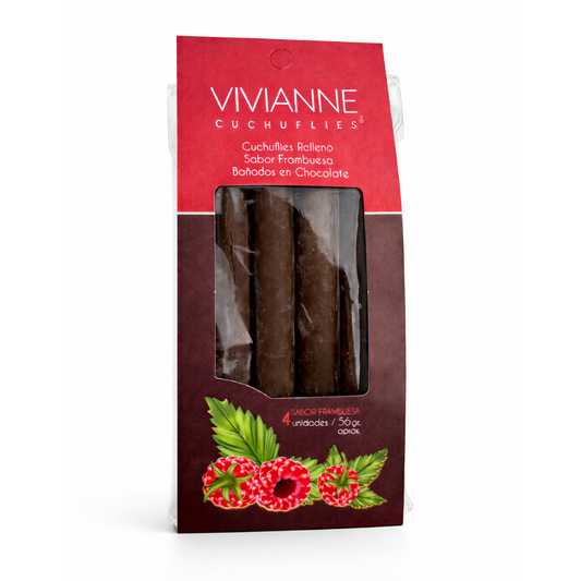 Cuchuflí Relleno con Manjar Sabor Frambuesa, Bañado en Chocolate (4 Unidades)
