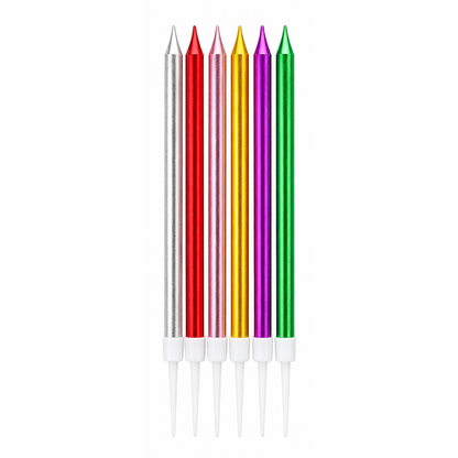 Velas Largas Metalizadas Multicolor 11 cm x 6 Unidades