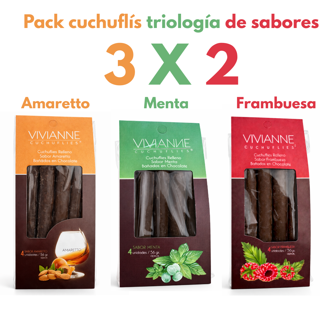 Pack 3x2 Cuchuflís Gourmet – Frambuesa, Amaretto y Menta (12 unidades)