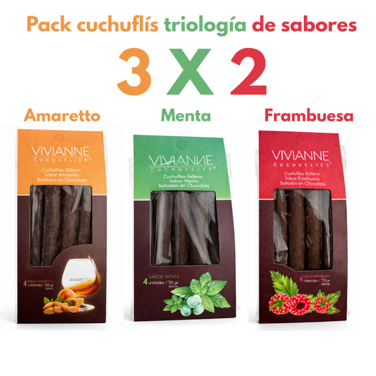 Pack 3x2 Cuchuflís Gourmet – Frambuesa, Amaretto y Menta (12 unidades)