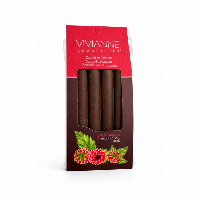 Cuchuflí relleno con manjar sabor frambuesa, bañado en chocolate - 4 unidades