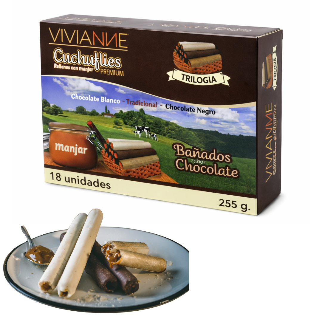 Caja Trilogía Cuchuflís 18 Unidades – Chocolate Blanco, Tradicional y Negro
