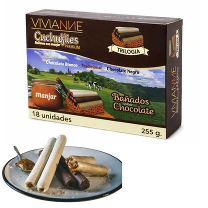 Caja Trilogía Cuchuflís 18 Unidades – Chocolate Blanco, Tradicional y Negro