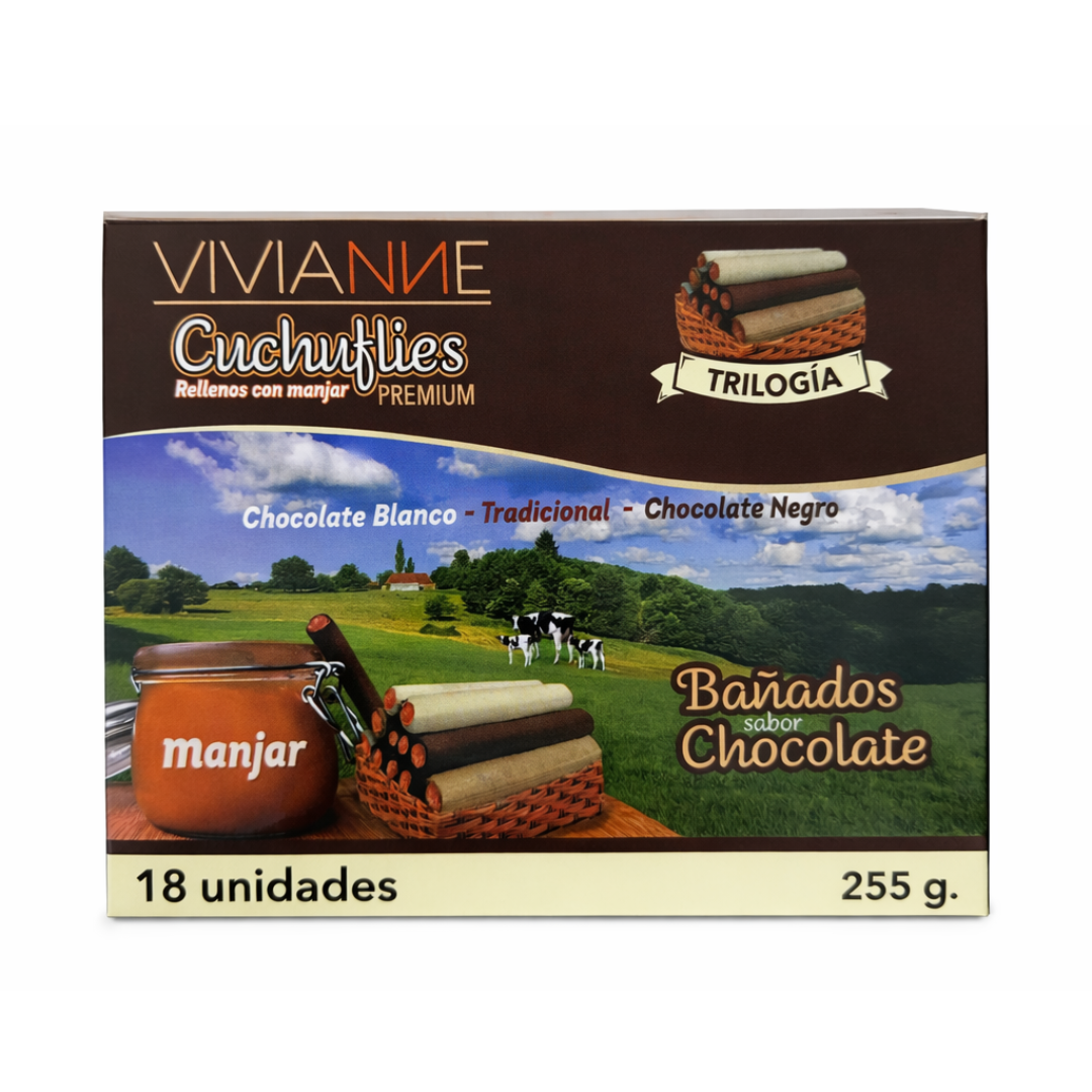 Caja Trilogía Cuchuflís 18 Unidades – Chocolate Blanco, Tradicional y Negro