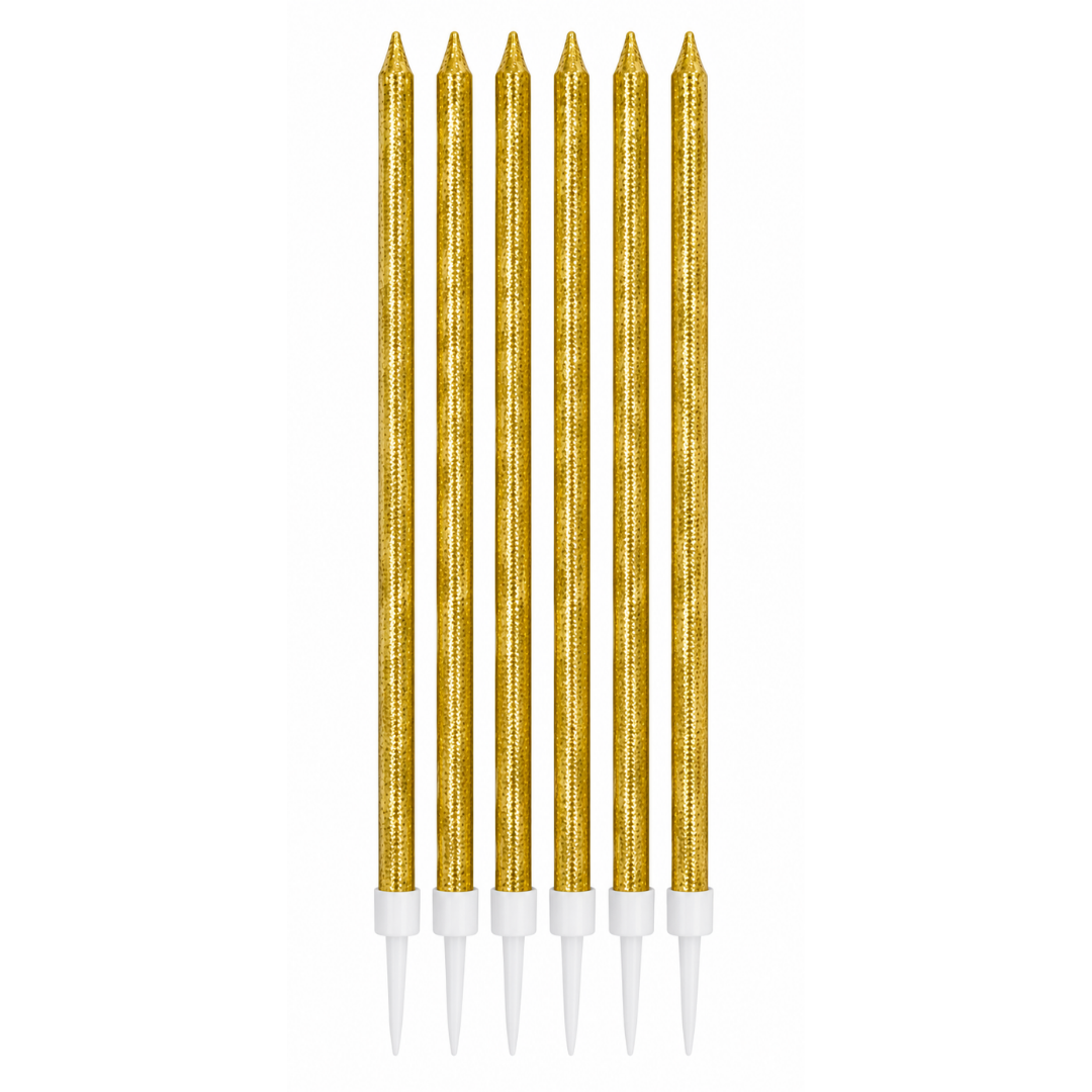 Velas Largas Glitter Dorado 14 cm - 6 uds
