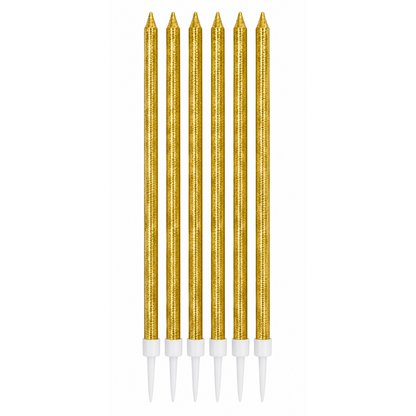 Velas Largas Glitter Dorado 14 cm - 6 uds
