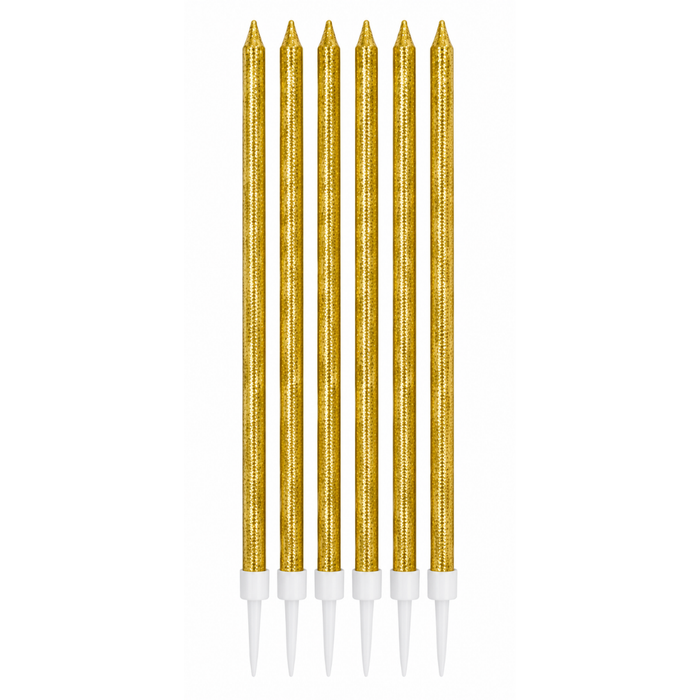 Velas Largas Glitter Dorado 14 cm - 6 uds