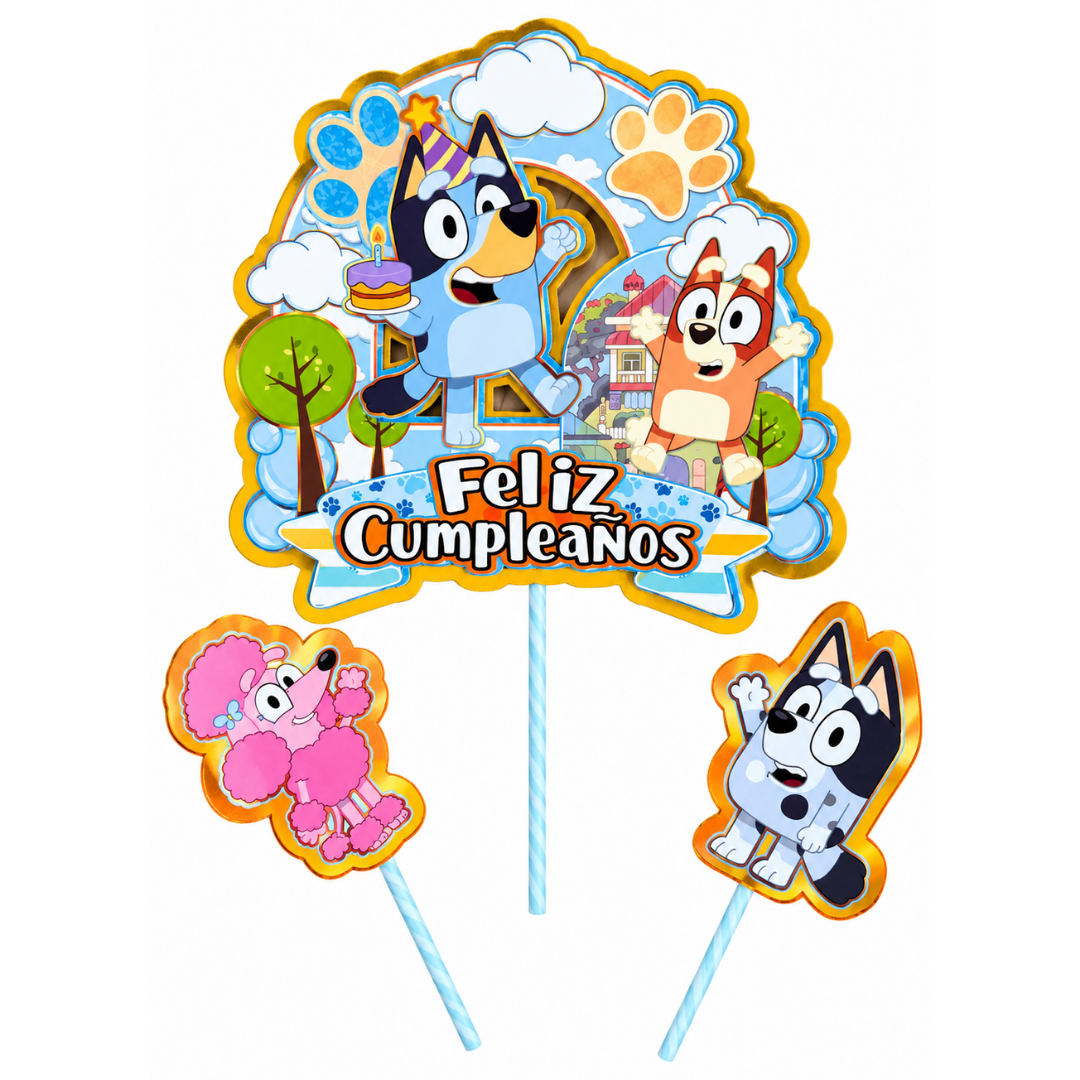 Topper 3D Bluey, 3 unidades (Adorno para Torta)