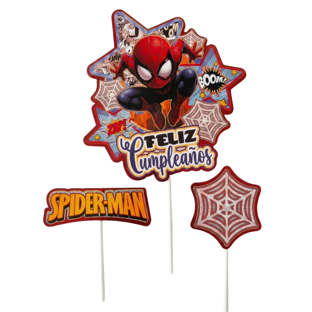 Topper 3D Hombre Araña, 3 unidades (Adorno para Torta)