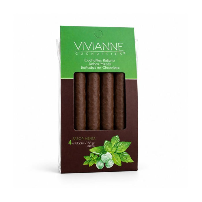 Cuchuflí relleno con manjar sabor menta, bañado en chocolate - 4 unidades
