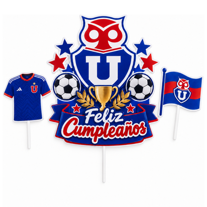 Topper Universidad de Chile Feliz Cumpleaños - Surtido Diseño 1 (Adorno para Torta)