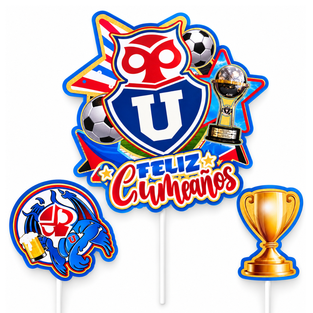 Topper Universidad de Chile Feliz Cumpleaños - Surtido Diseño 2 (Adorno para Torta)