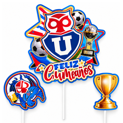 Topper Universidad de Chile Feliz Cumpleaños - Surtido Diseño 2 (Adorno para Torta)