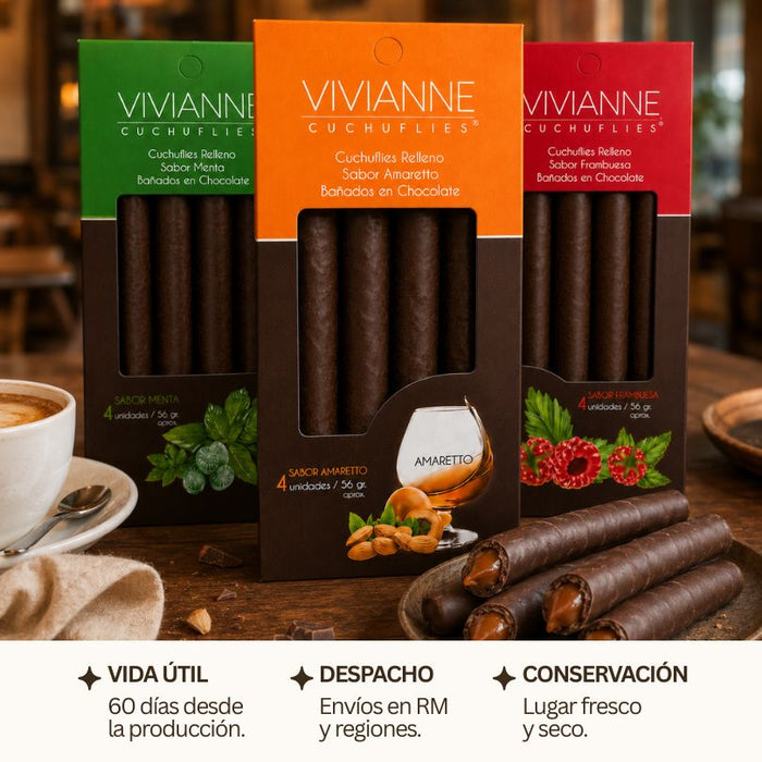 Pack 3x2 cuchuflís gourmet - frambuesa, amaretto y menta