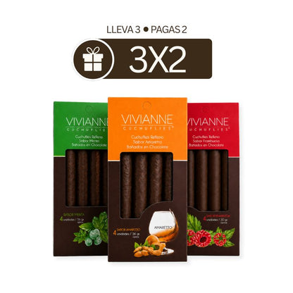 Pack 3x2 cuchuflís gourmet - frambuesa, amaretto y menta