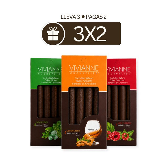 Pack 3x2 cuchuflís gourmet - frambuesa, amaretto y menta