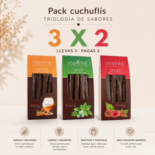 Pack 3x2 Cuchuflís Gourmet – Frambuesa, Amaretto y Menta (12 unidades)