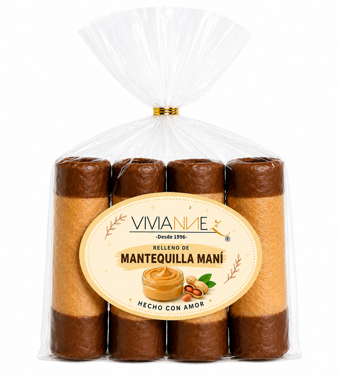Barquillos medianos rellenos de mantequilla de maní - 4 unidades
