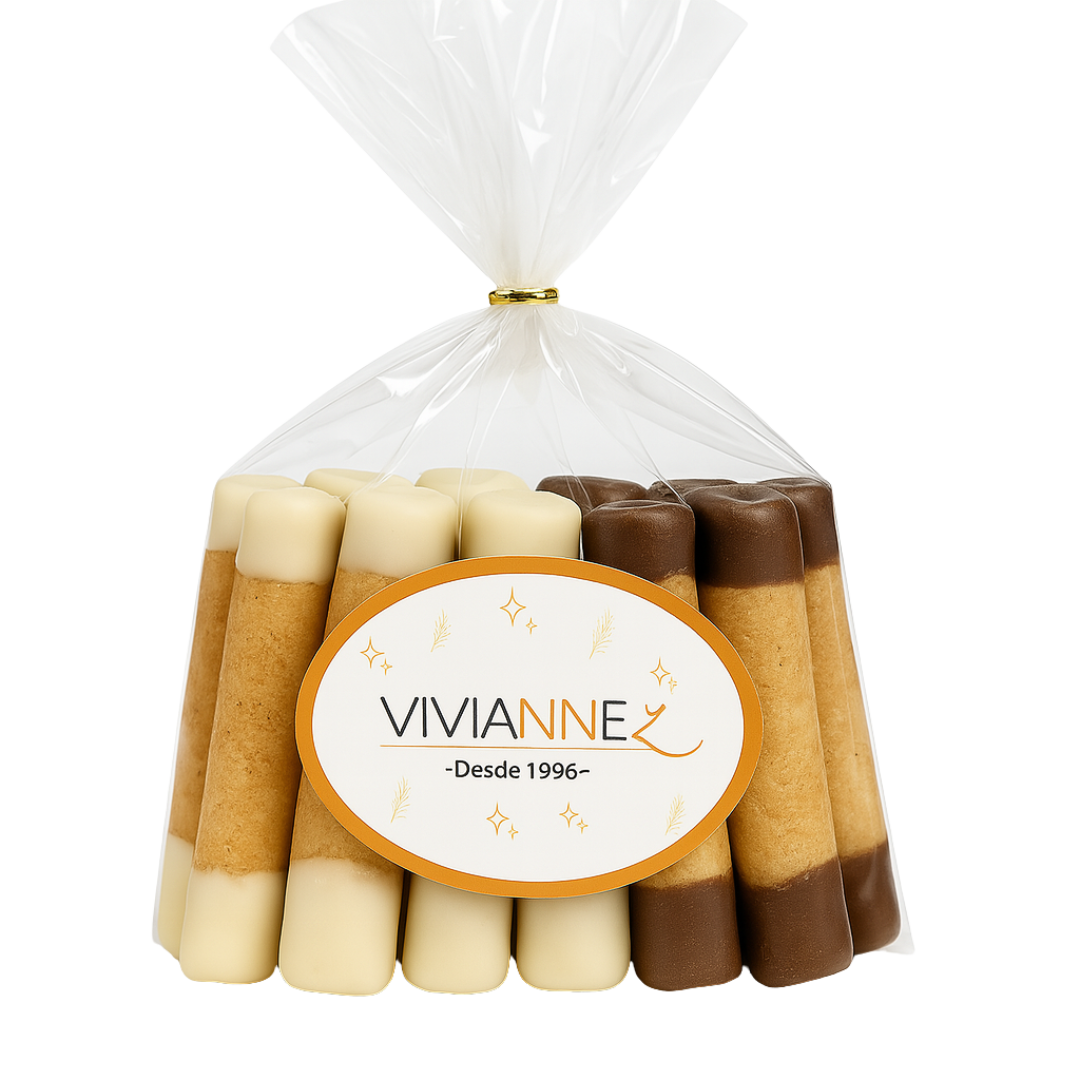 🤍 12 Barquillos Medianos con Manjar y Chocolate Blanco & Negro🤎