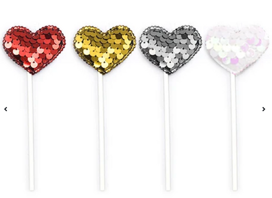 Topper de corazón con lentejuelas (4 unidades - 12 cm) ❤️✨