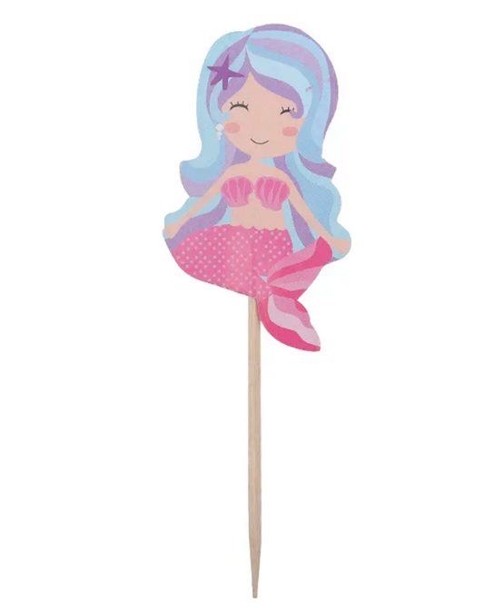 Topper de sirenas (12 unidades - 4.5x10 cm, diseños aleatorios) 🧜‍♀️🌊