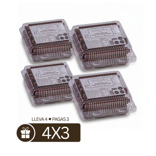 Pack 4x3 cuchuflís chocolate negro - 4 bandejas de 27 unidades