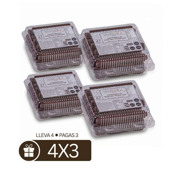 Pack 4x3 cuchuflís chocolate negro - 4 bandejas de 27 unidades