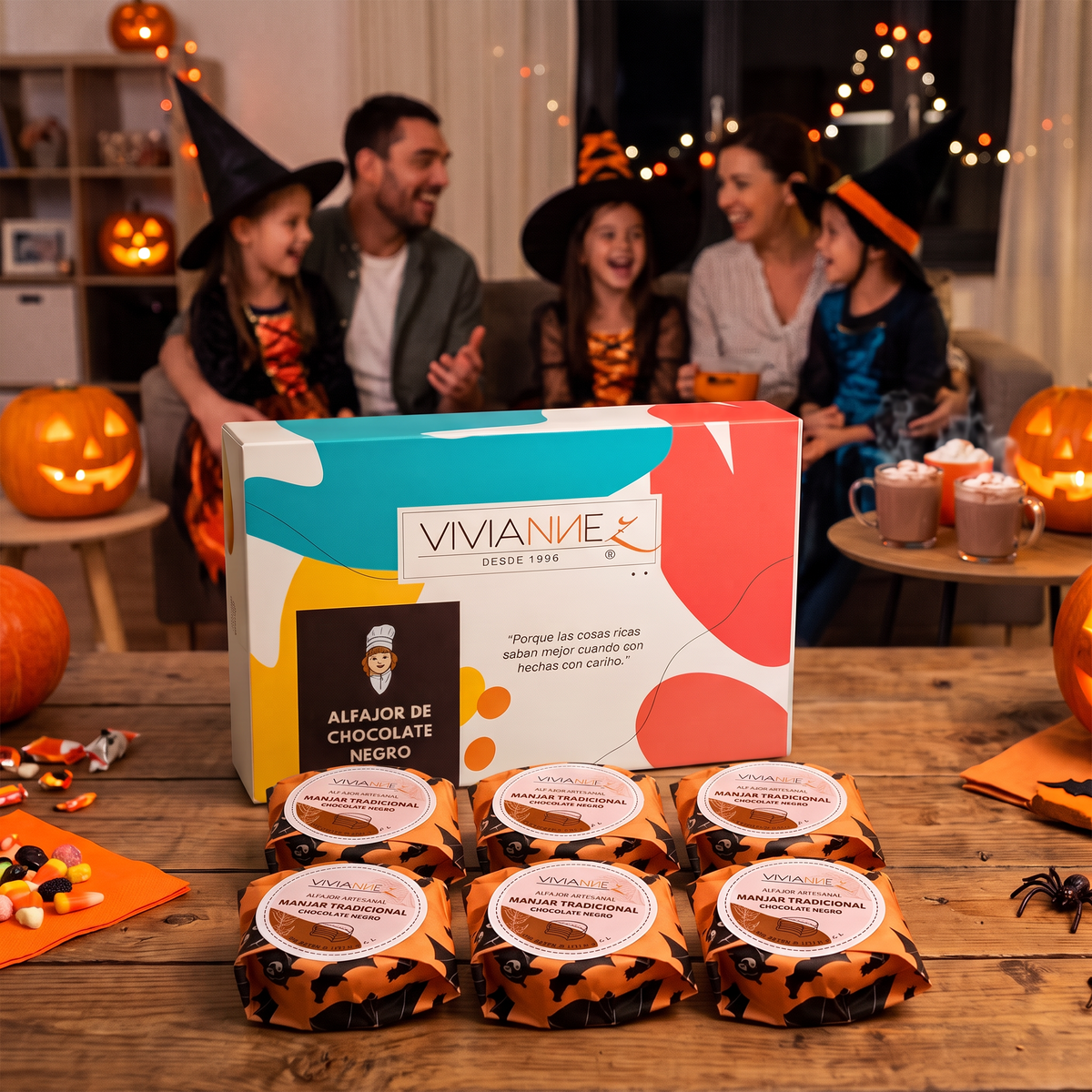 Caja de alfajores Halloween en celebración familiar
