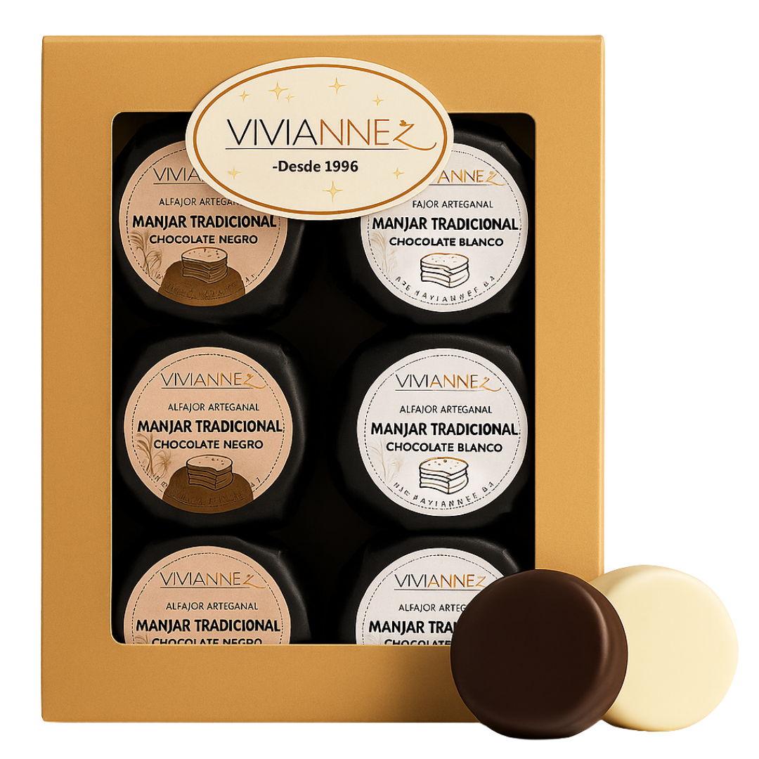 Caja de Alfajores Mixtos – Chocolate Blanco y Negro (6 unidades)