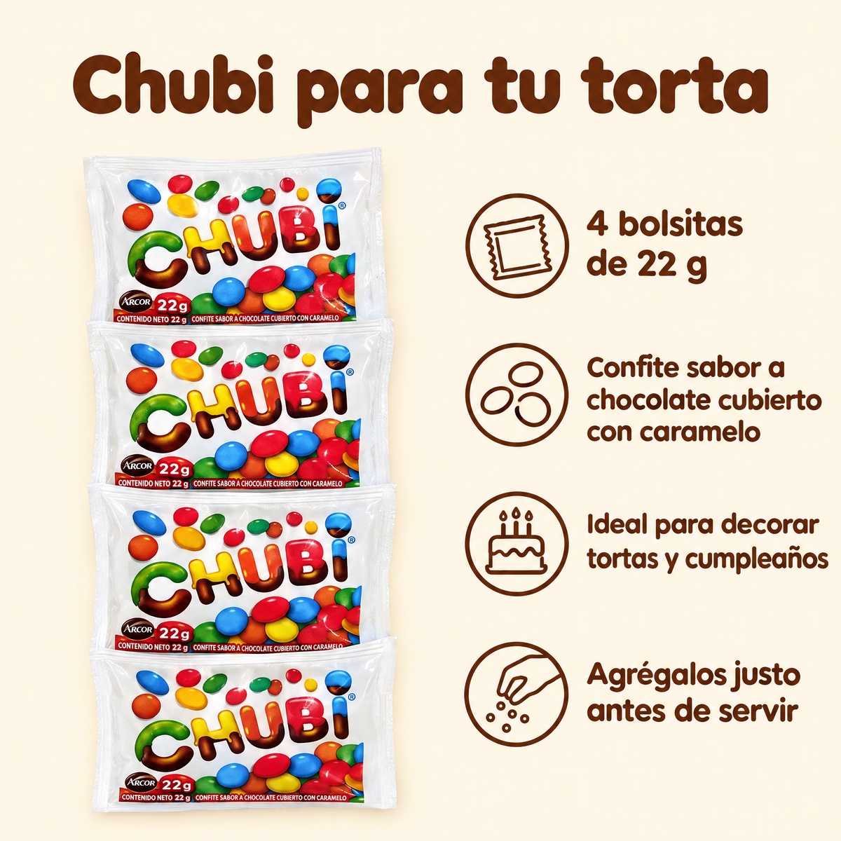 Chubi para tu torta, información del producto