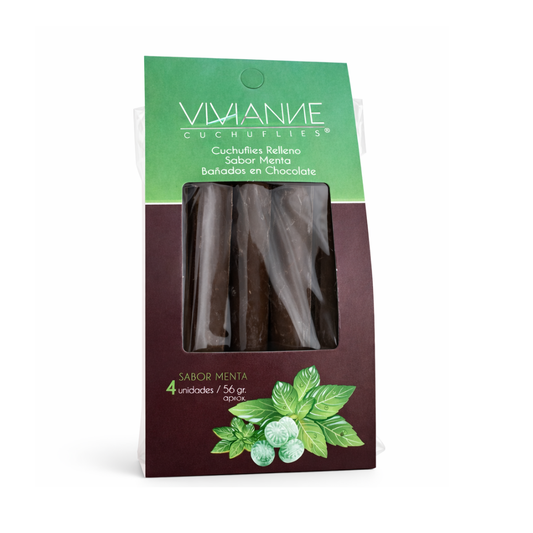 Cuchuflí Relleno con Manjar Sabor Menta, Bañado en Chocolate (4 Unidades)